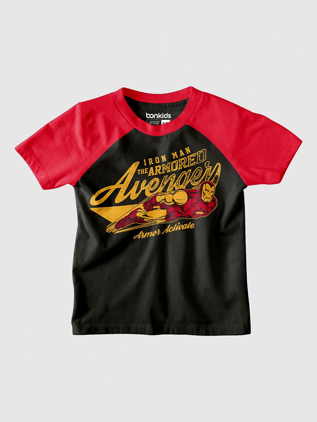 

BONKIDS Boys Typography Iron-Man Printed Raglan Sleeves Cotton T-Shirt, Red