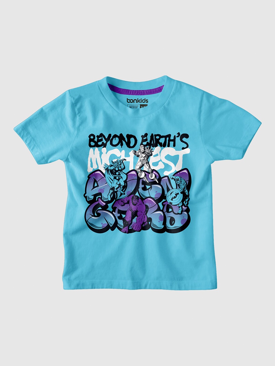 

BONKIDS Boys Typography Printed Cotton T-shirt, Blue