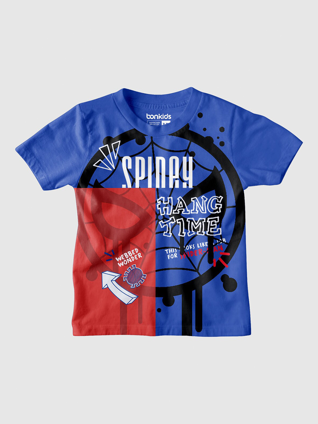 

BONKIDS Boys Spiderman Printed Round Neck Cotton T-shirt, Blue