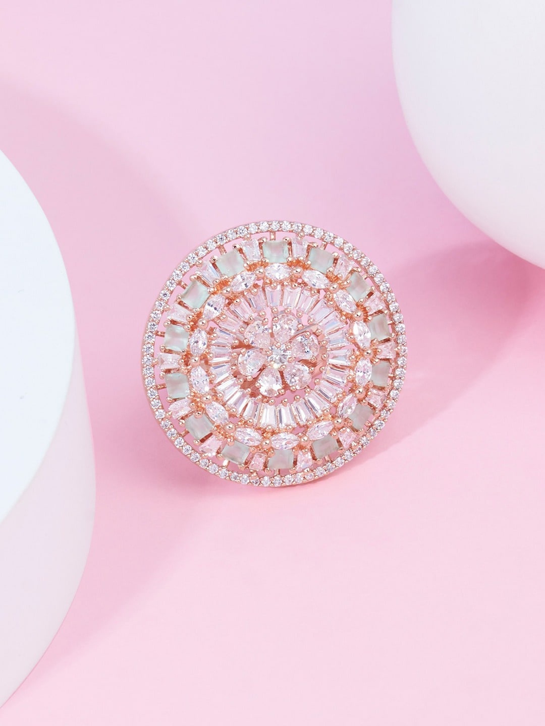

AMI Rose Gold-Plated Cubic Zirconia Studded Finger Ring