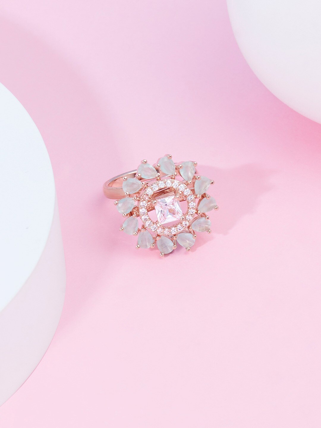 

AMI Rose Gold-Plated Cubic Zirconia Studded Finger Ring
