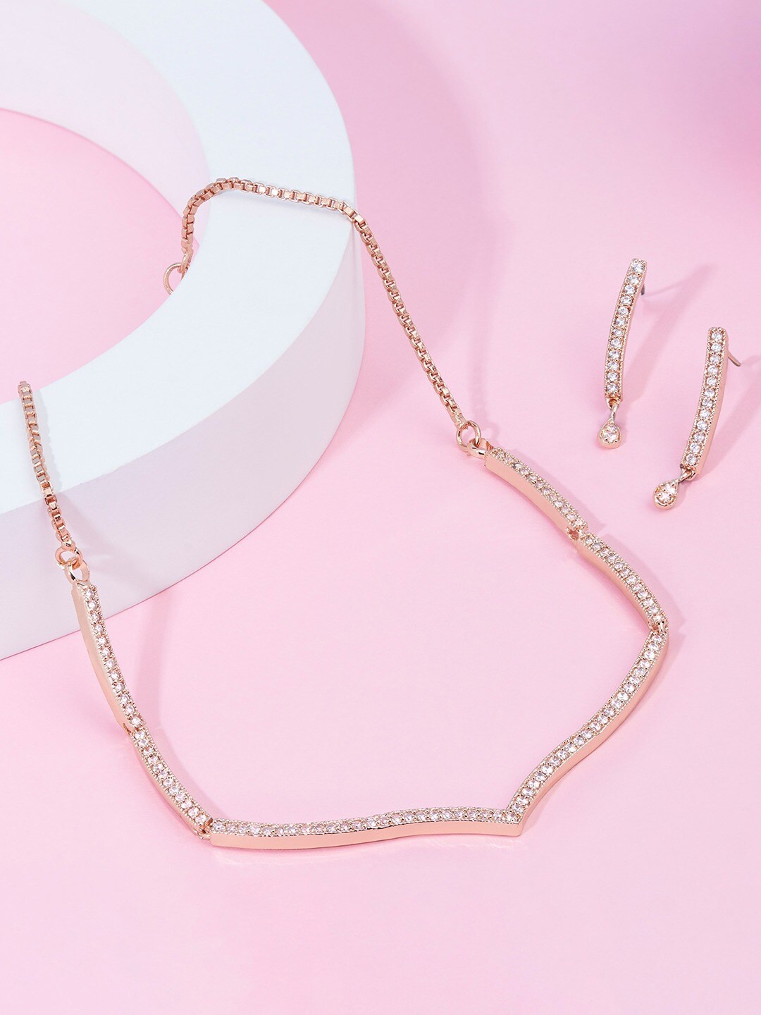 

AMI Rose Gold-Plated CZ-Studded Jewellery Set
