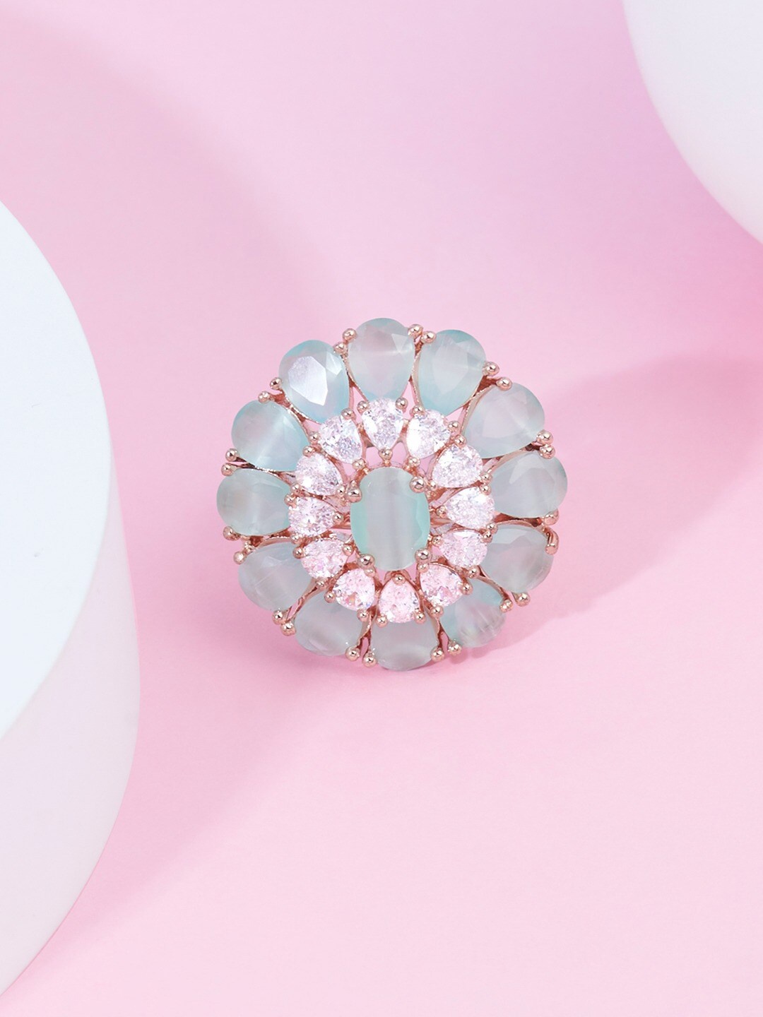 

AMI Rose Gold-Plated Cubic Zirconia Studded Finger Ring