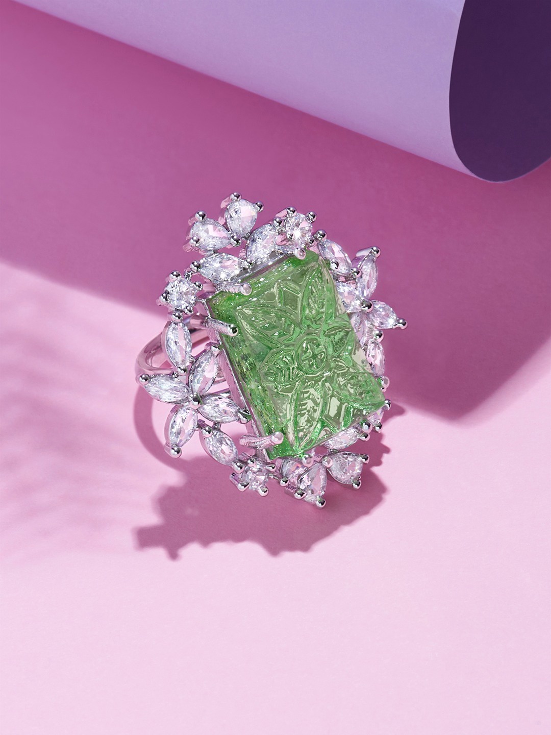 

AMI Silver-Plated Cubic Zirconia Studded Brass Contemporary Ring