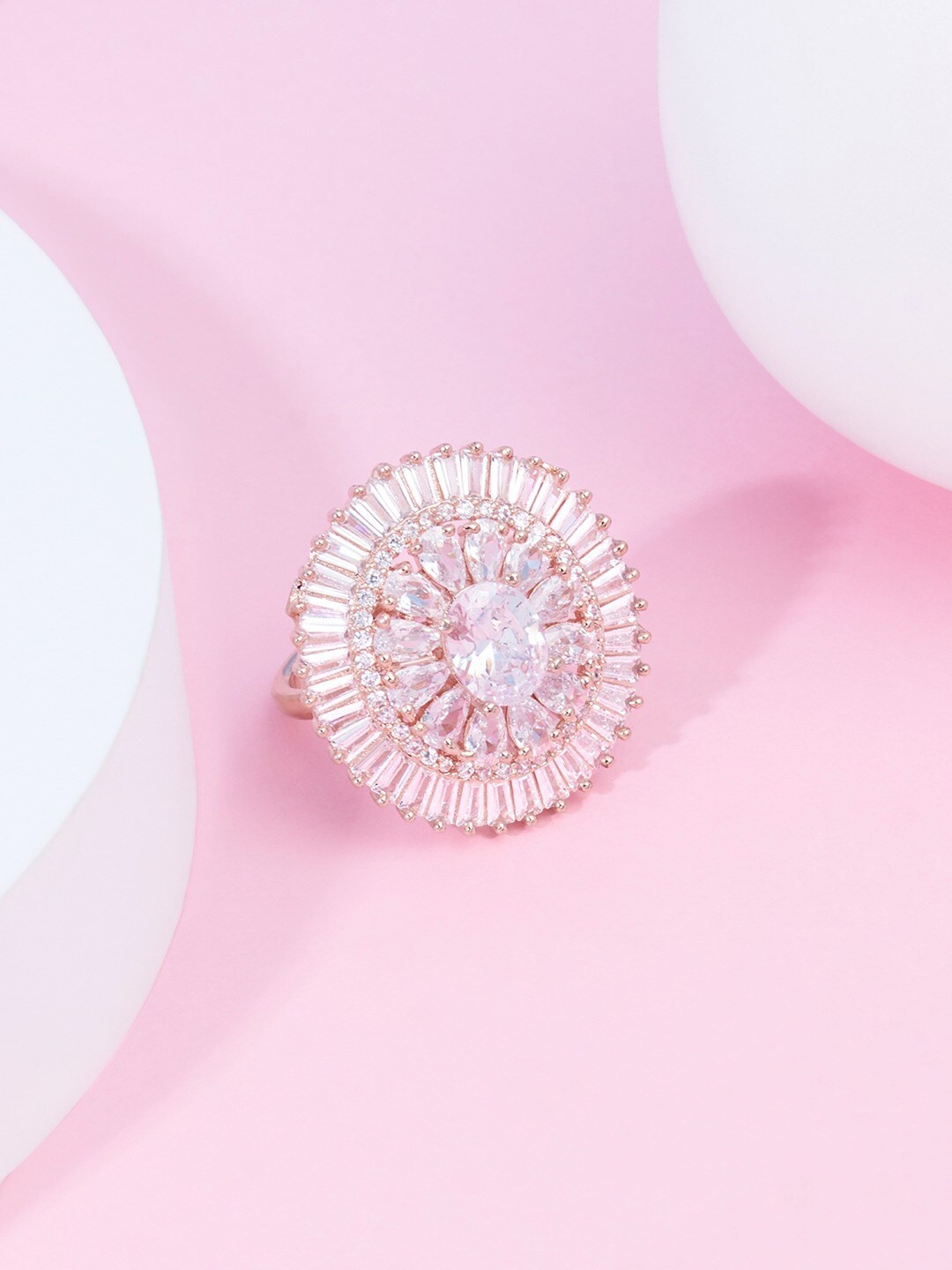 

AMI Rose Gold-Plated Cubic Zirconia Studded Finger Ring