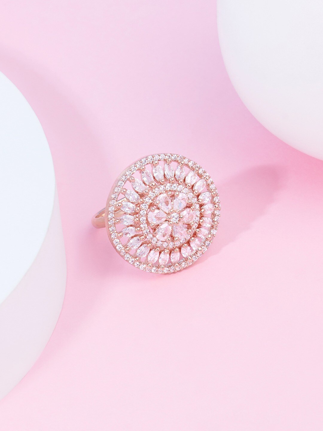

AMI Rose Gold-Plated Cubic Zirconia Studded Finger Ring