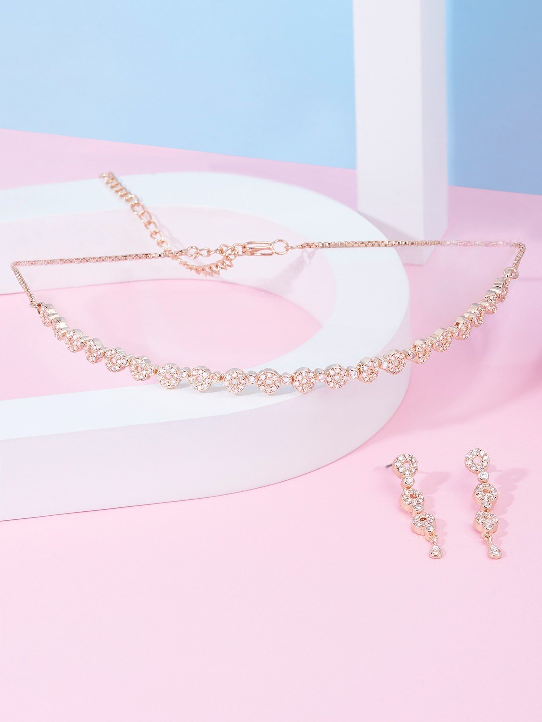 

AMI Rose Gold-Plated Cubic Zirconia Studded Jewellery Set