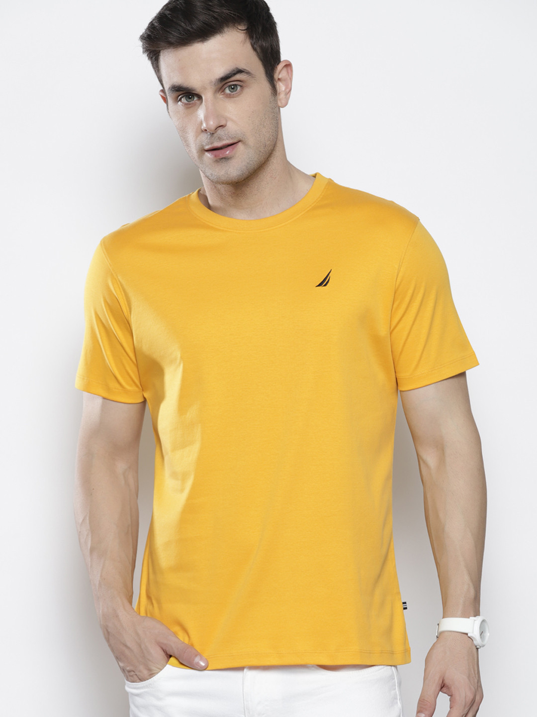 

Nautica Men Pure Cotton T-shirt, Mustard