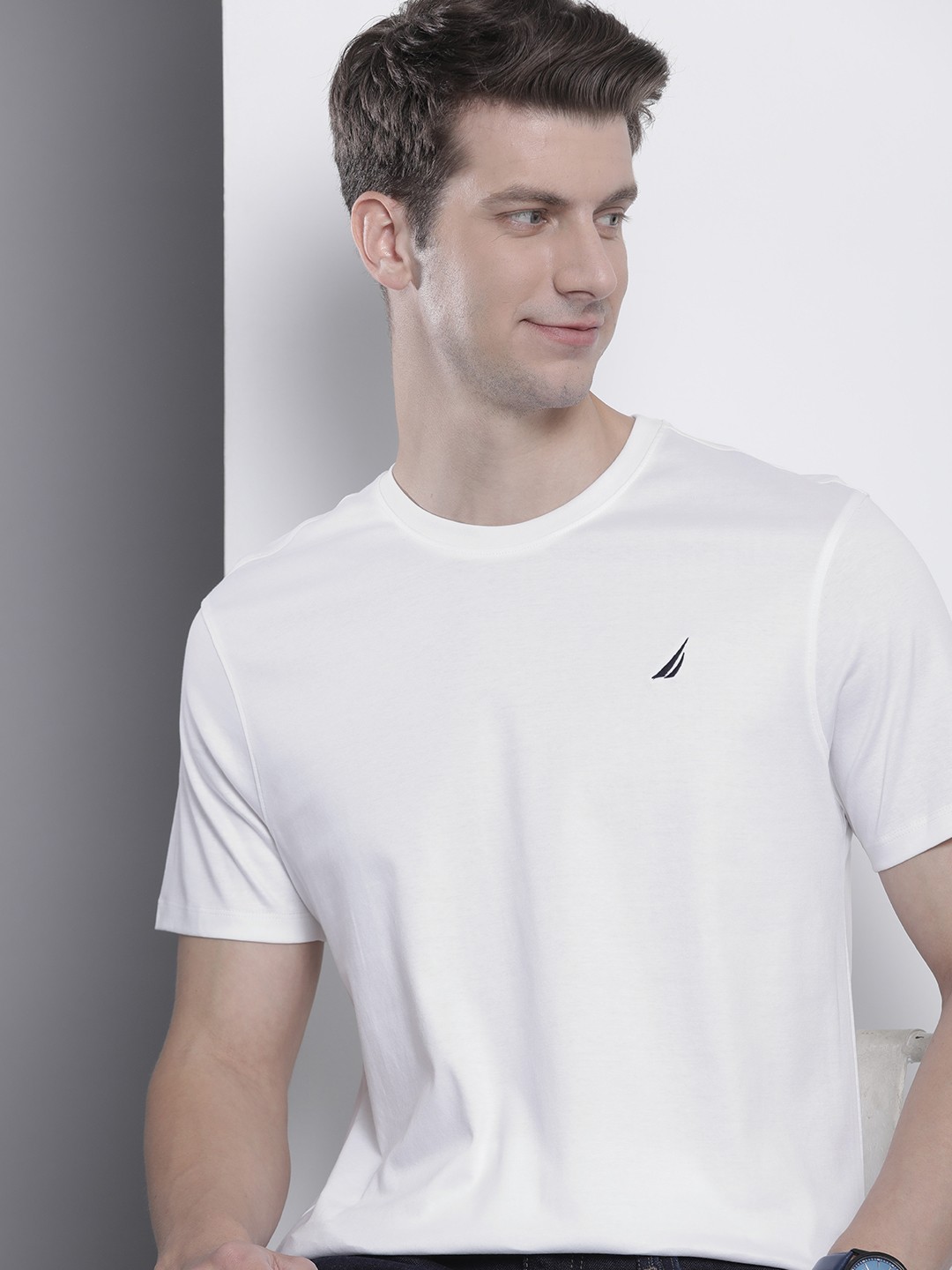 

Nautica Pure Cotton Solid Casual T-shirt, White