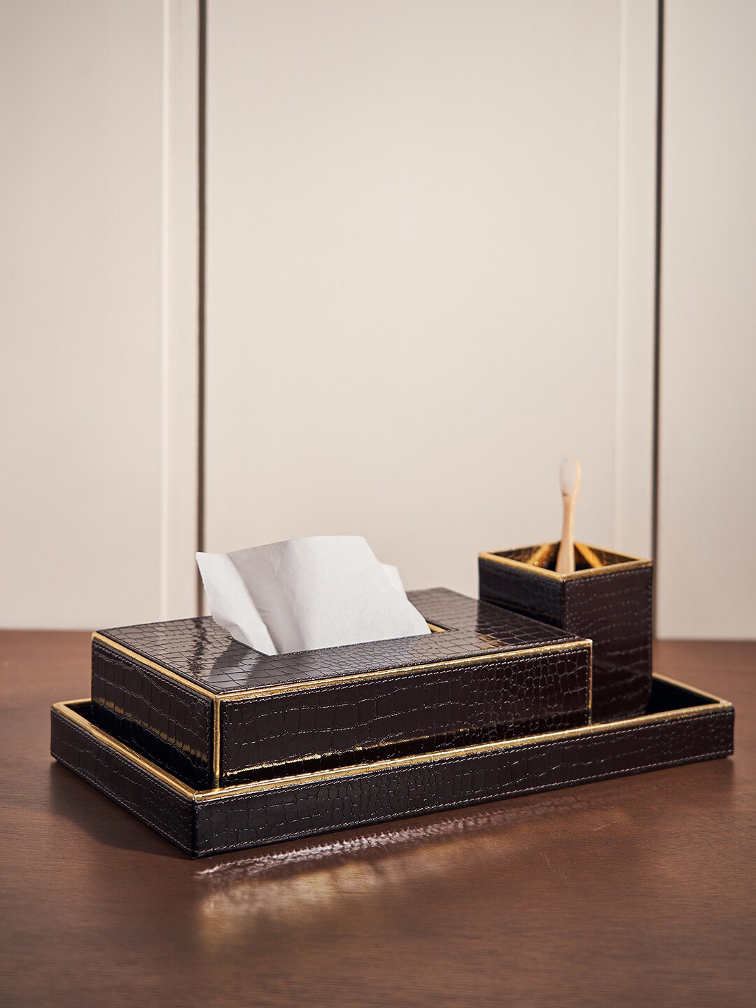 

Pure Home and Living Brown 3 Pieces Textured Bathroom Accessories
