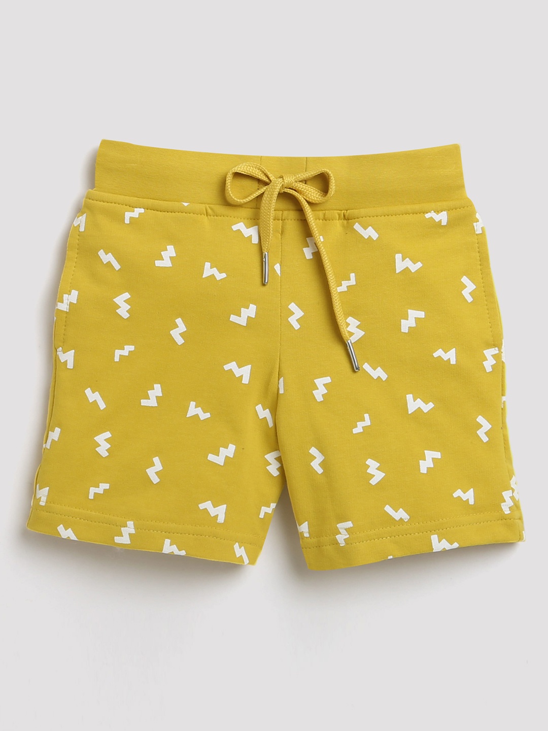 

Tiny Girl Conversational Printed Mid Rise Knitted Cotton Shorts, Mustard