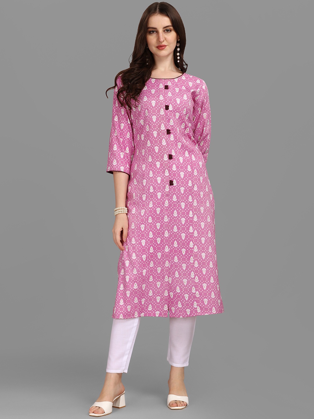 

FAVRIZ Ethnic Motifs Printed Cotton Kurta, Pink