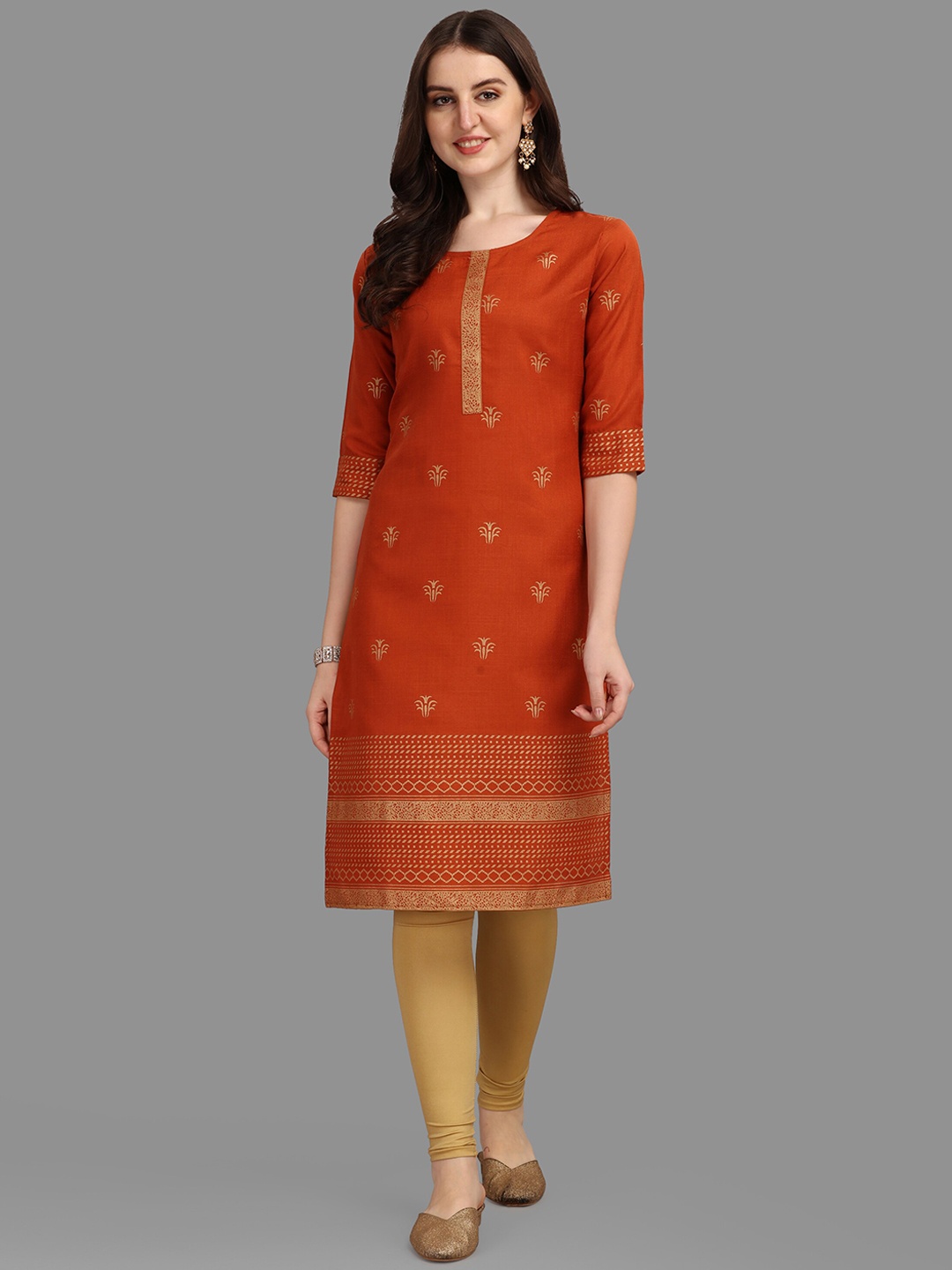 

FAVRIZ Ethnic Motifs Printed Cotton Kurta, Red