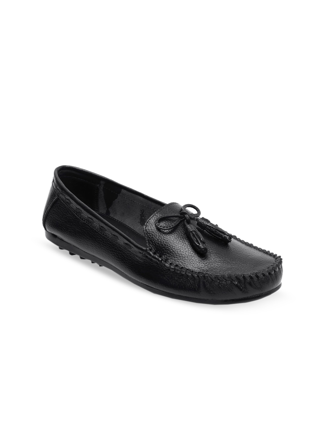 

Zoom Shoes Women Textured Leather Lightweight Tassel Loafers, Black