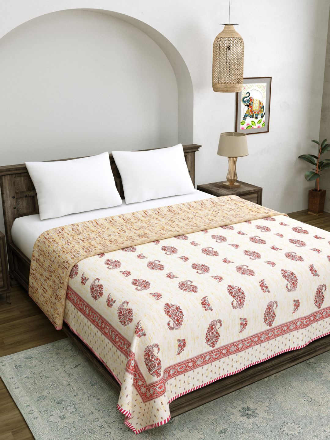 

LIVING ROOTS White Ethnic Motifs AC Room 210 GSM Reversible Double Bed Dohar