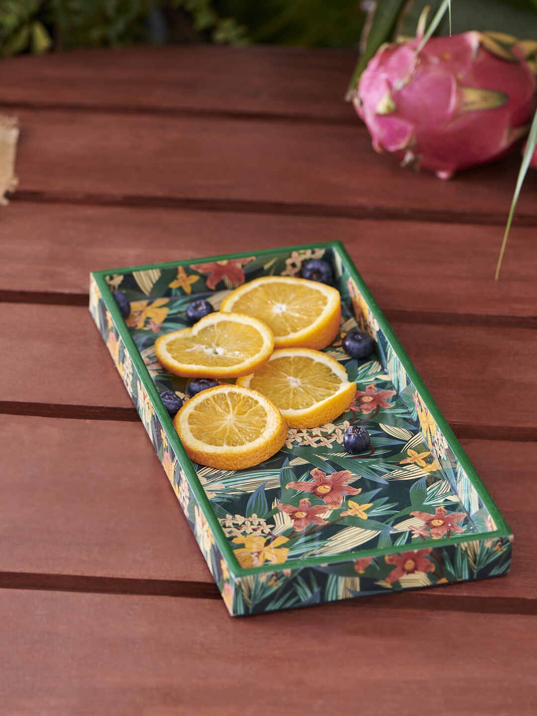 

Chumbak Green & Yellow Printed Serving Tray