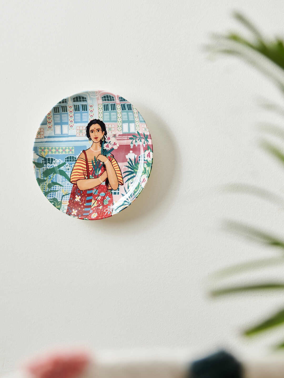 Chumbak White & Blue Printed Ceramic Wall Plate
