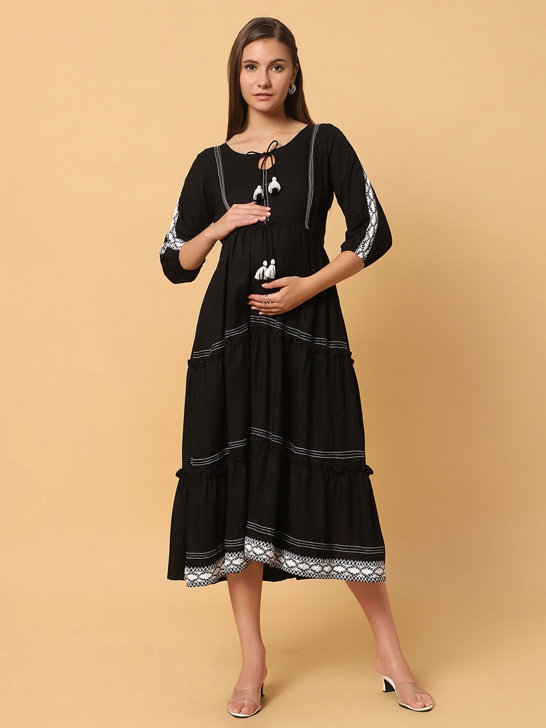 

Aanyor Maternity Fit & Flare Midi Dress, Black
