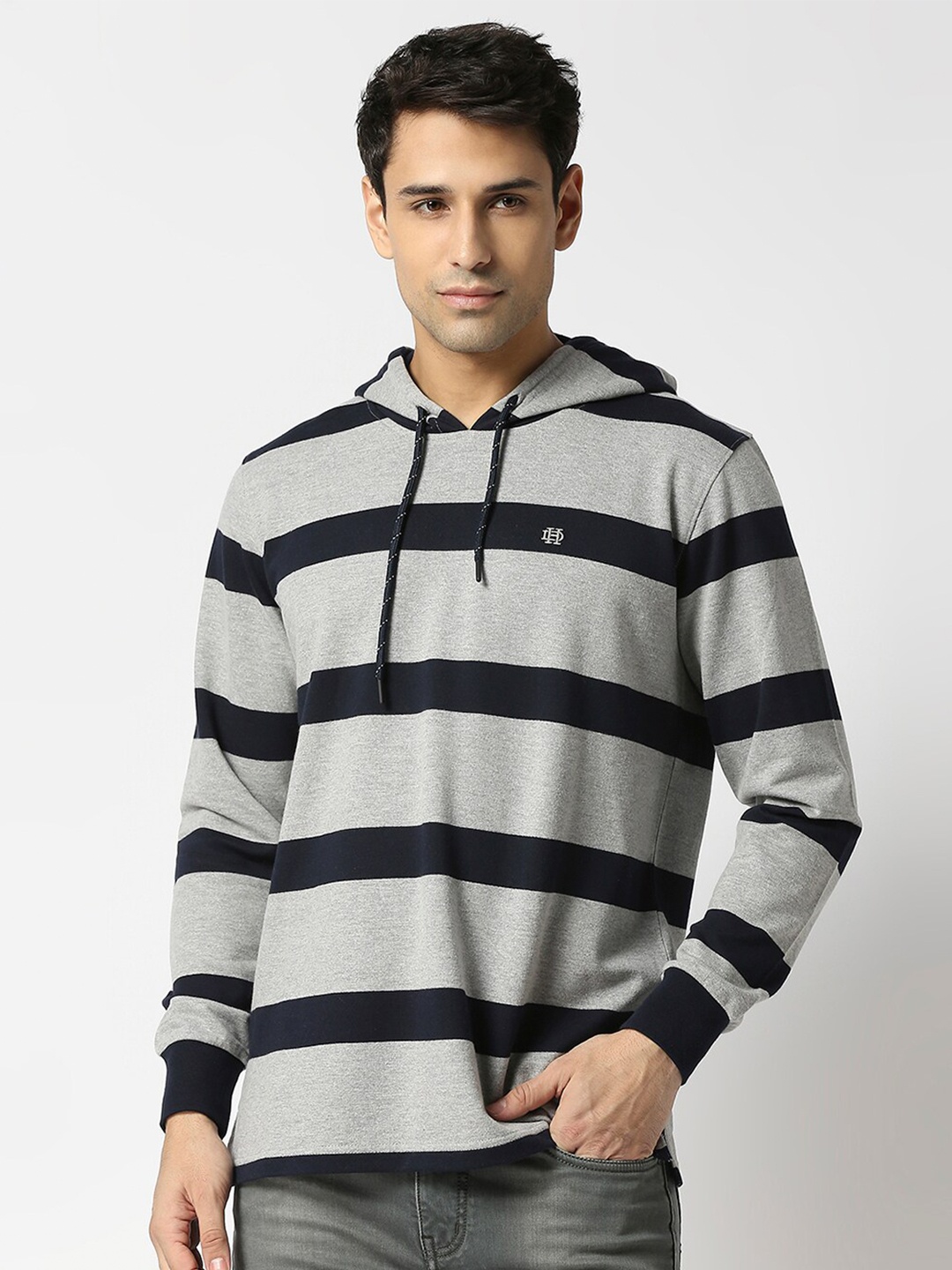 

DRAGON HILL Striped Hooded Sweatshirt, Grey