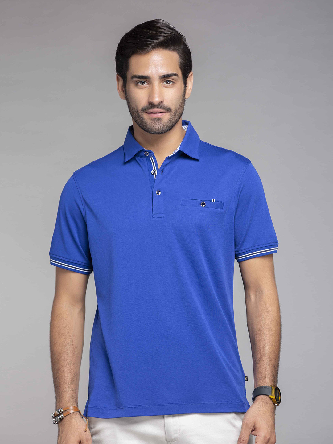 

MKOAL Polo Collar Casual Pure Cotton T-shirt, Blue