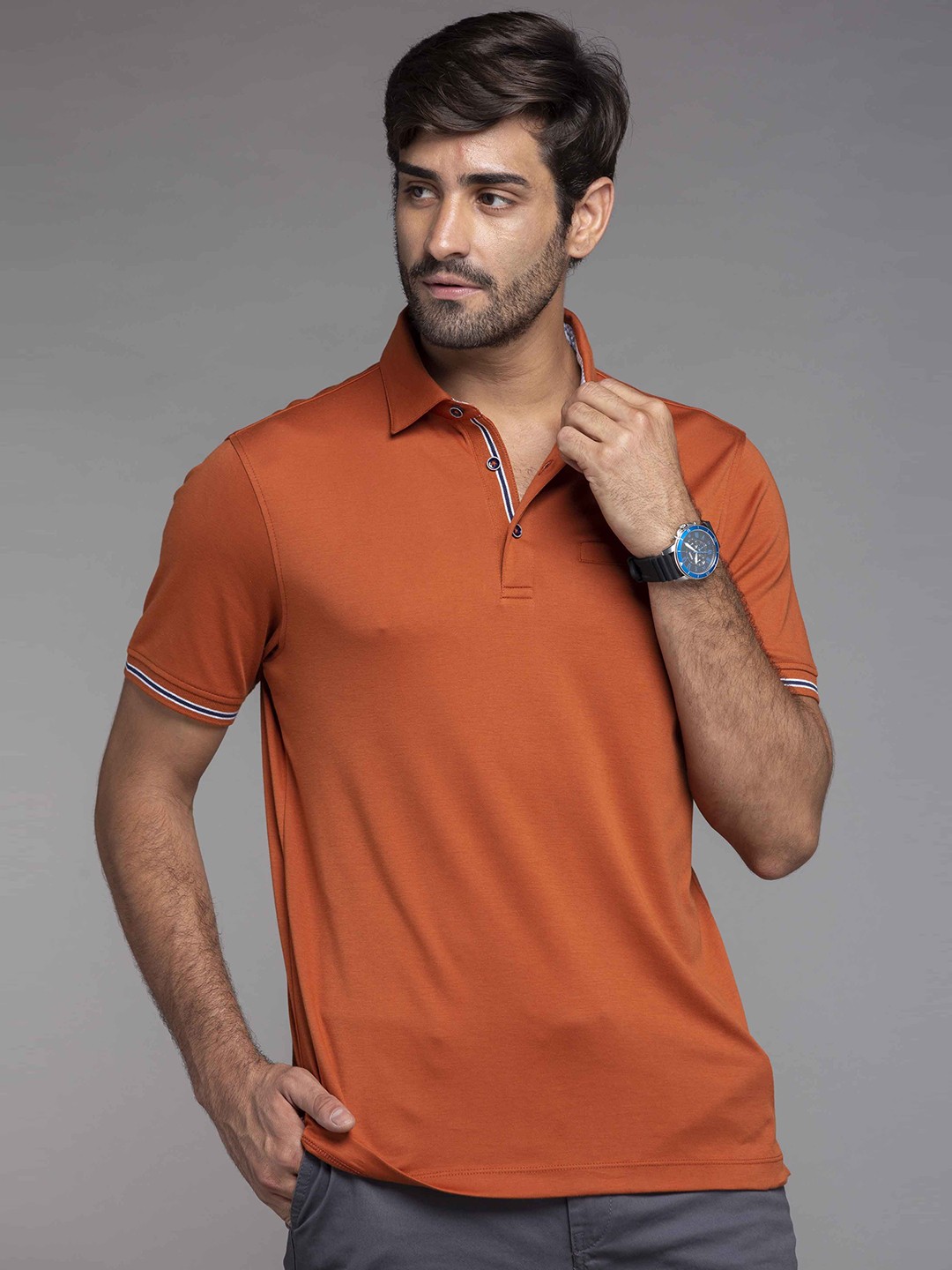 

MKOAL Polo Collar Casual Pure Cotton T-shirt, Rust
