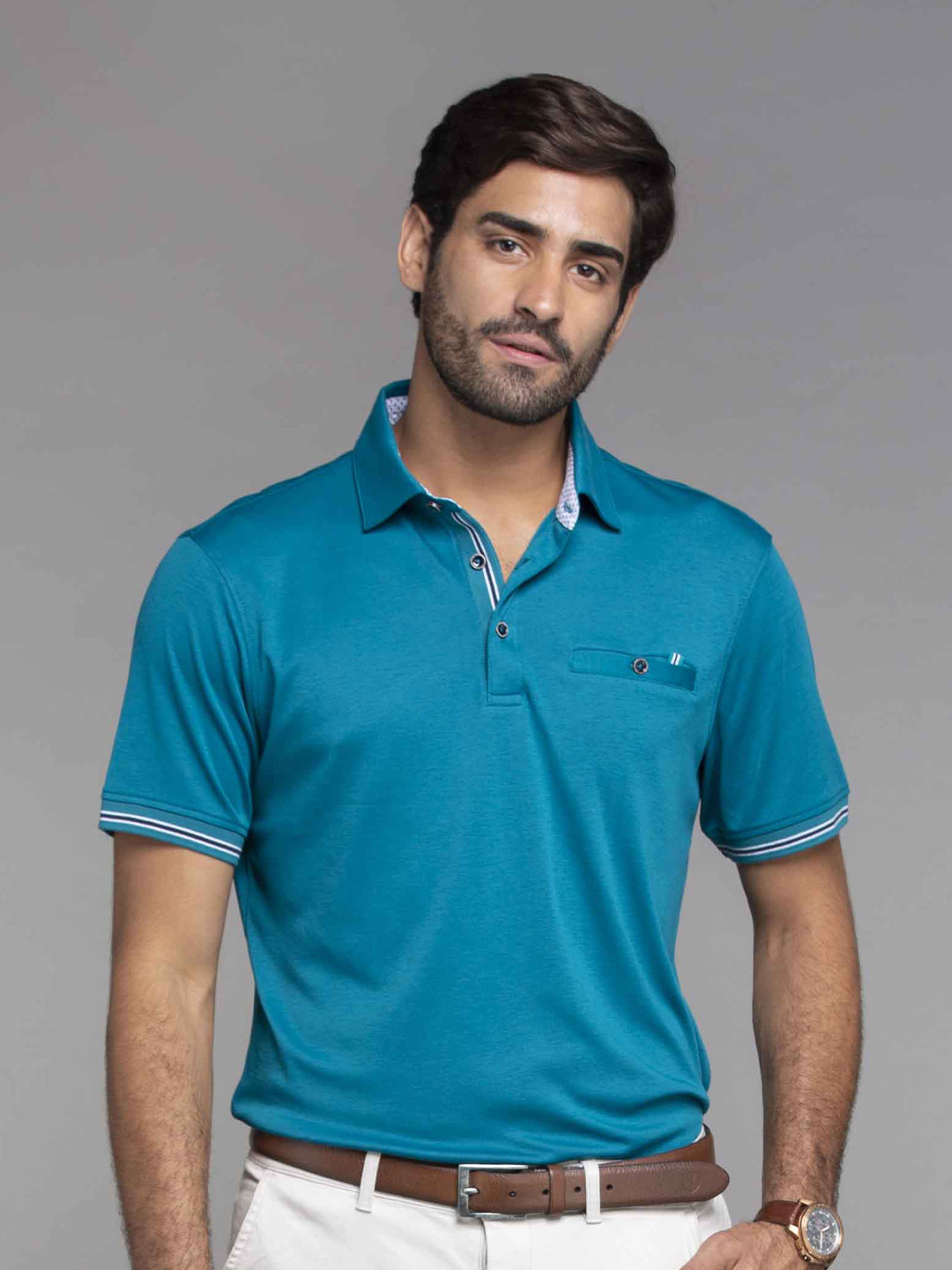 

MKOAL Polo Collar Short Sleeves Casual T-shirt, Teal