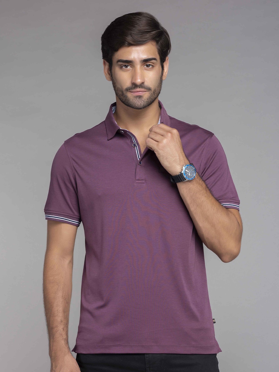 

MKOAL Polo Collar Casual Pure Cotton T-shirt, Purple
