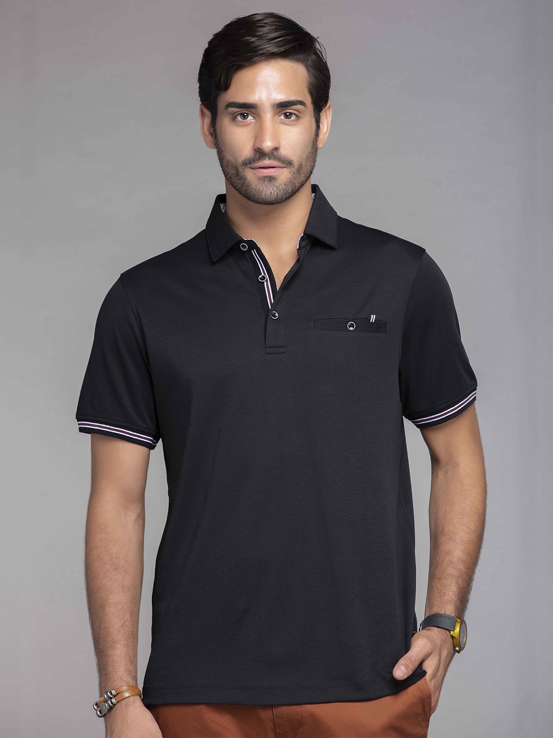 

MKOAL Polo Collar Casual Pure Cotton T-shirt, Black
