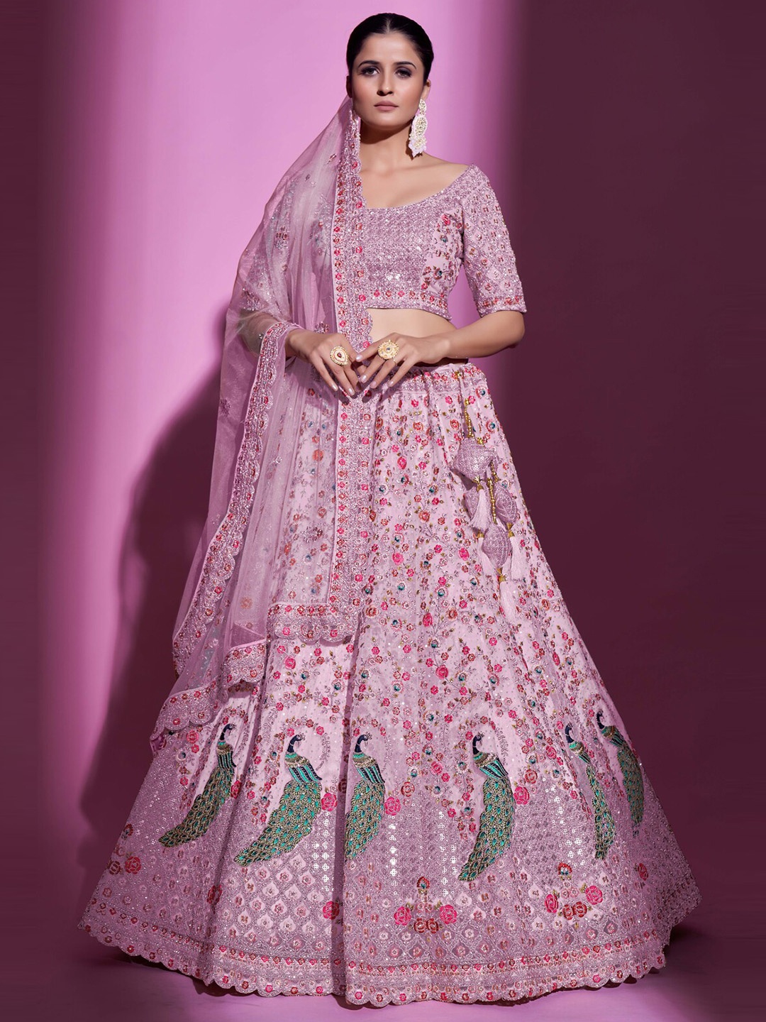 

Fusionic Embellished Sequinned Semi-Stitched Lehenga & Unstitched Blouse With Dupatta, Peach