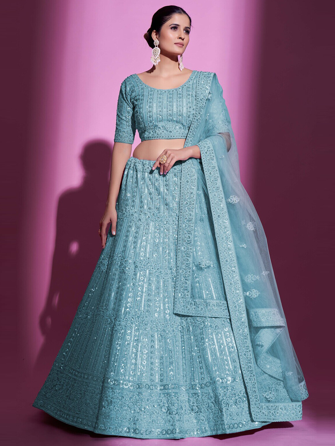 

Fusionic Embellished Sequinned Semi-Stitched Lehenga & Unstitched Blouse With Dupatta, Blue