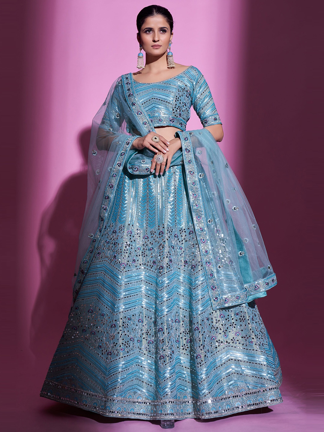 

Fusionic Embellished Sequinned Semi-Stitched Lehenga & Unstitched Blouse With Dupatta, Blue