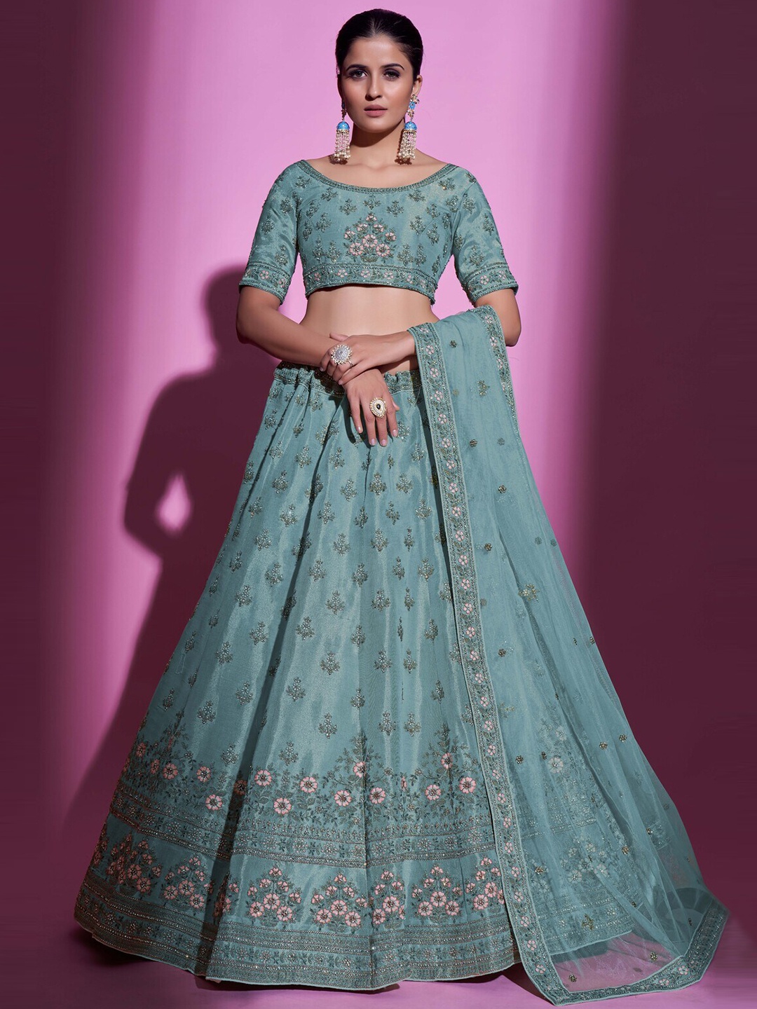 

Fusionic Embellished Thread Work Semi-Stitched Lehenga & Unstitched Blouse With Dupatta, Blue