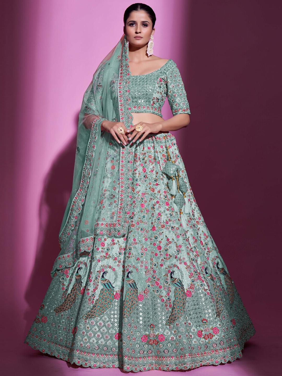 

Fusionic Embellished Sequinned Semi-Stitched Lehenga & Unstitched Blouse With Dupatta, Blue