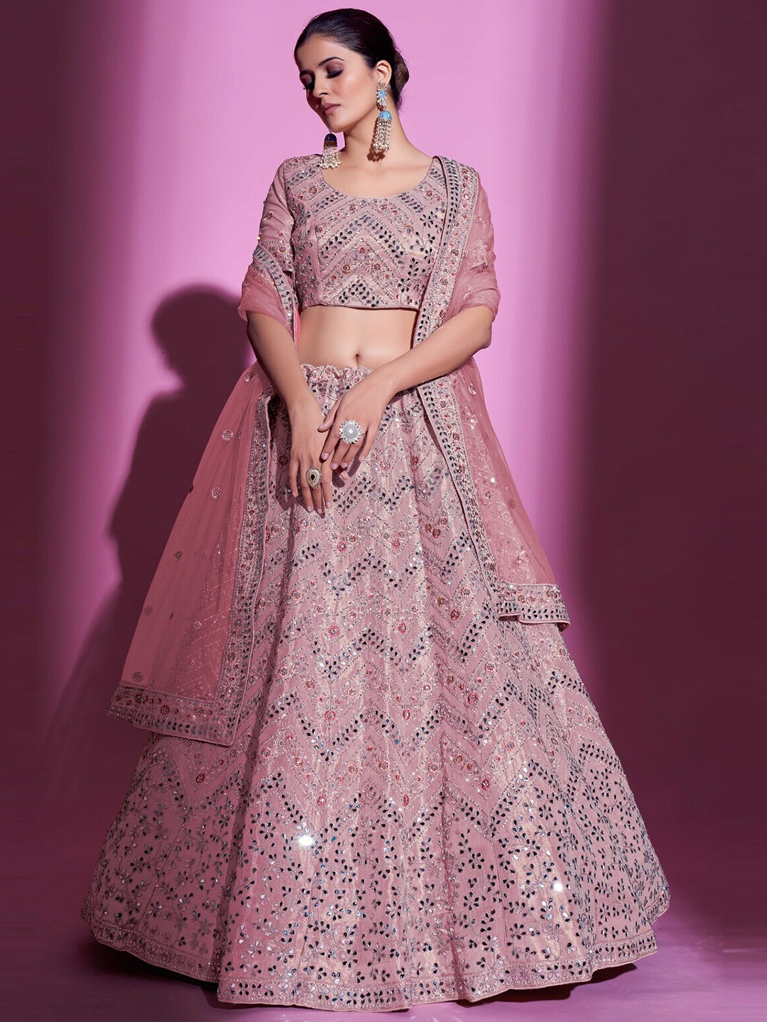 

Fusionic Embroidered Semi-Stitched Lehenga & Unstitched Blouse With Dupatta, Pink