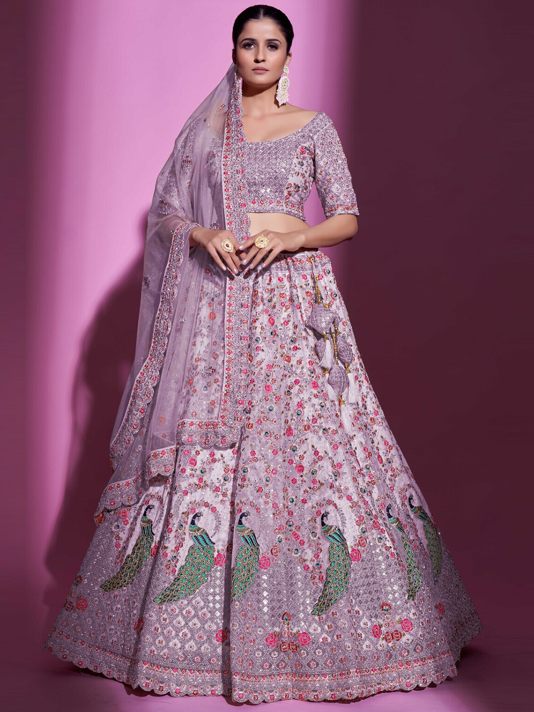 

Fusionic Embellished Sequinned Semi-Stitched Lehenga & Unstitched Blouse With Dupatta, Lavender