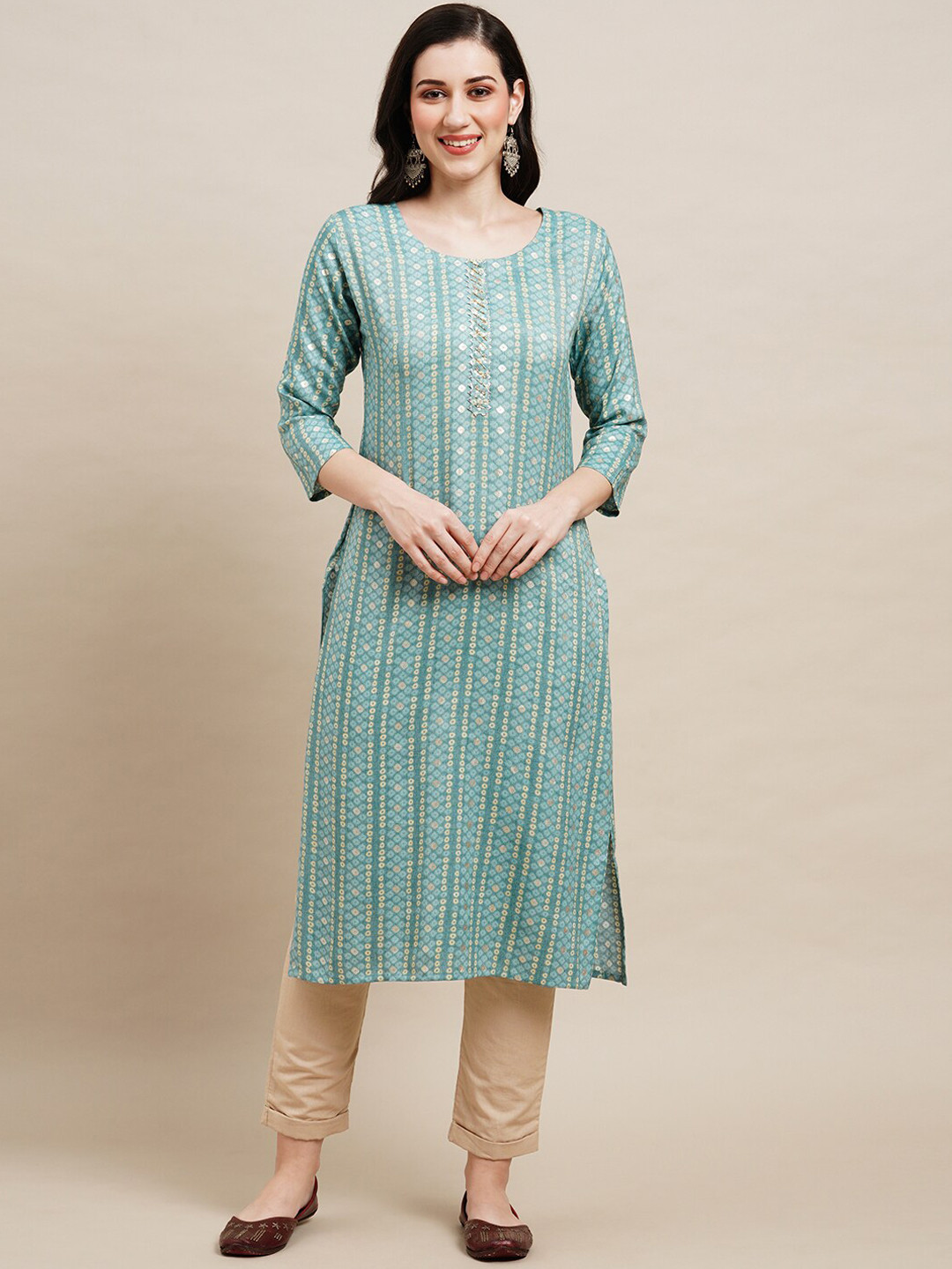 

Sangria Bandhani Printed Gotta Patti Straight Kurta, Blue