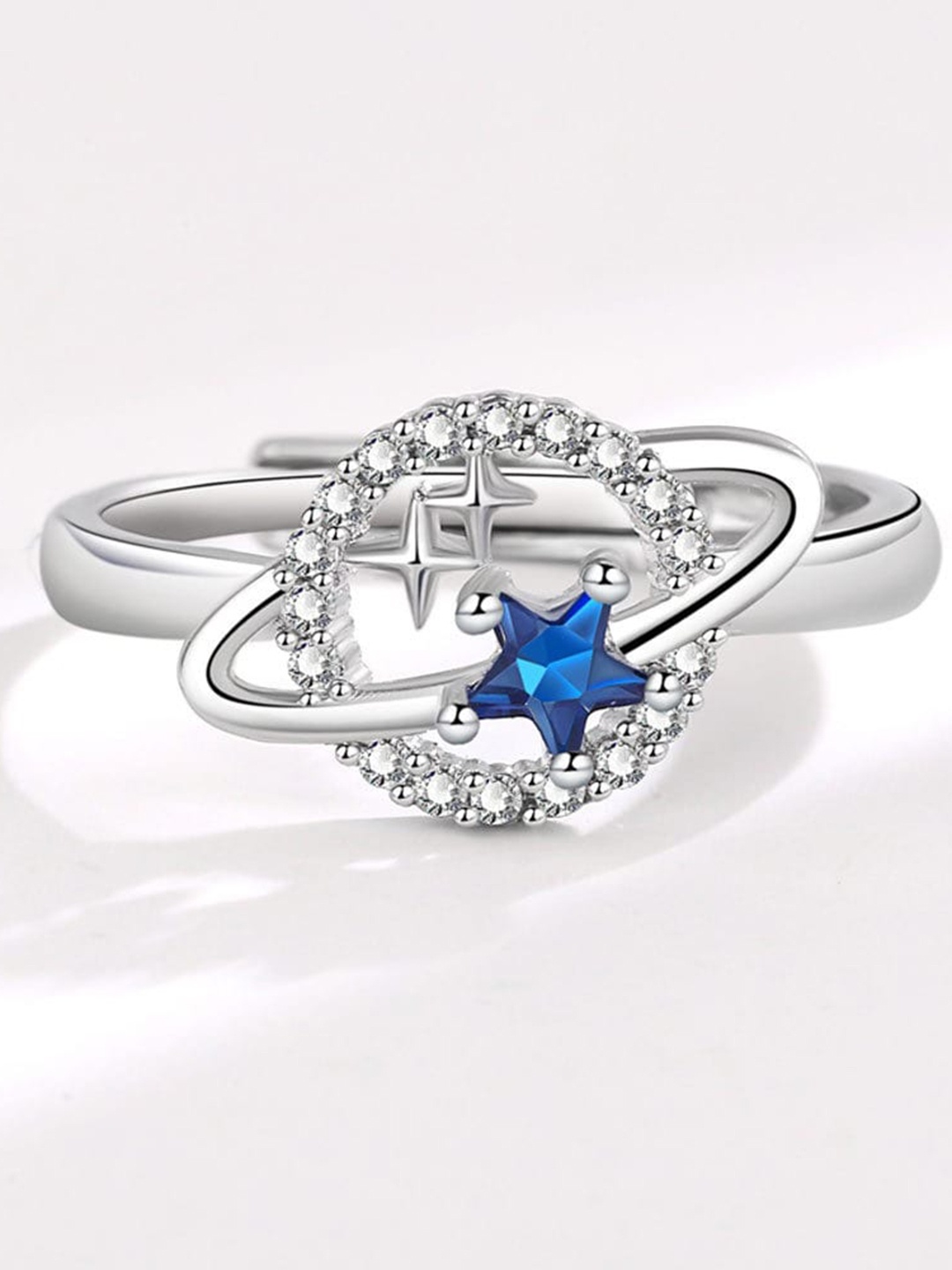 

MYKI Silver-Plated CZ-Studded Adjustable Finger Ring