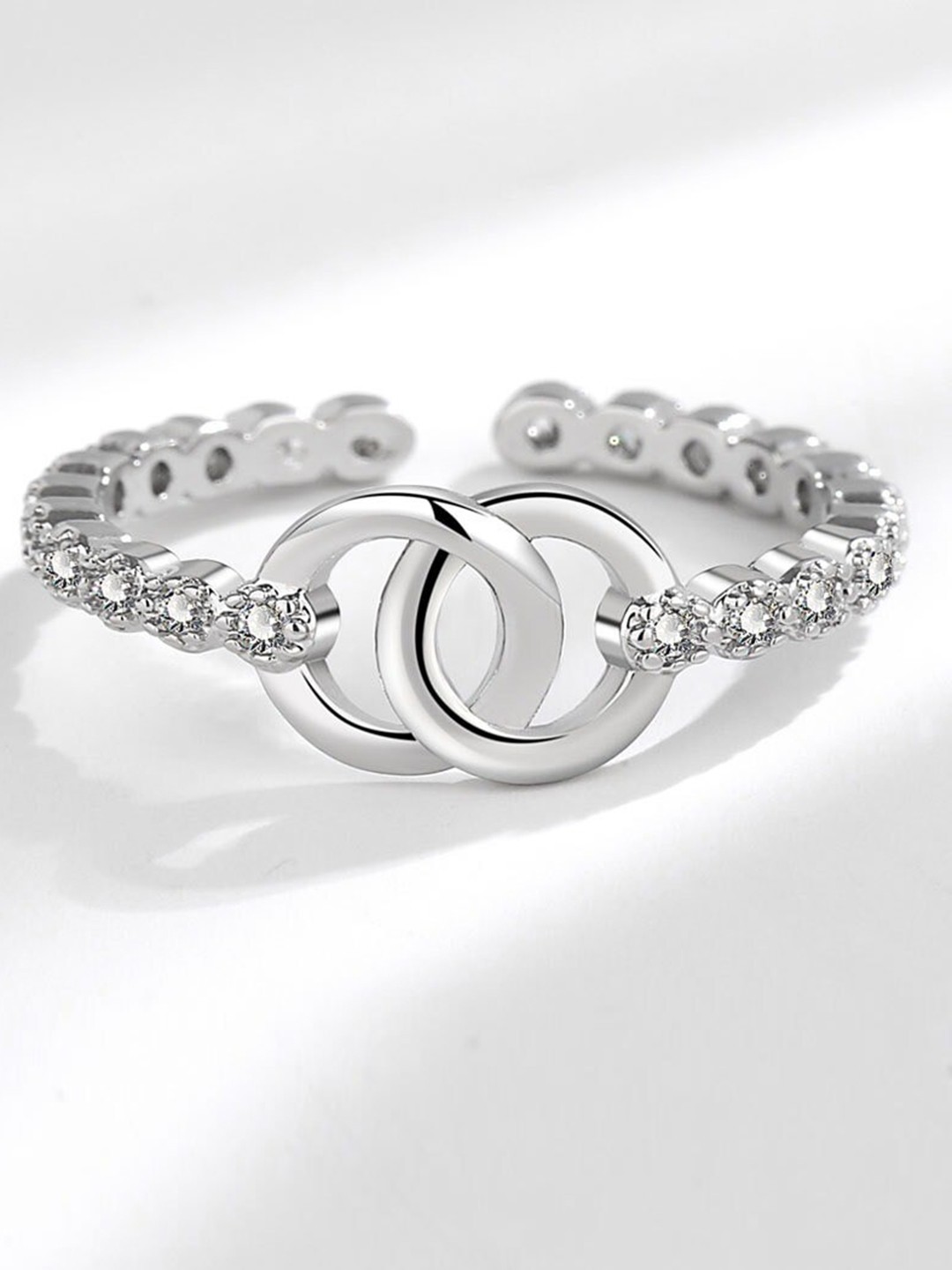 

MYKI Silver-Plated Cubic Zirconia-Studded Adjustable Finger Ring