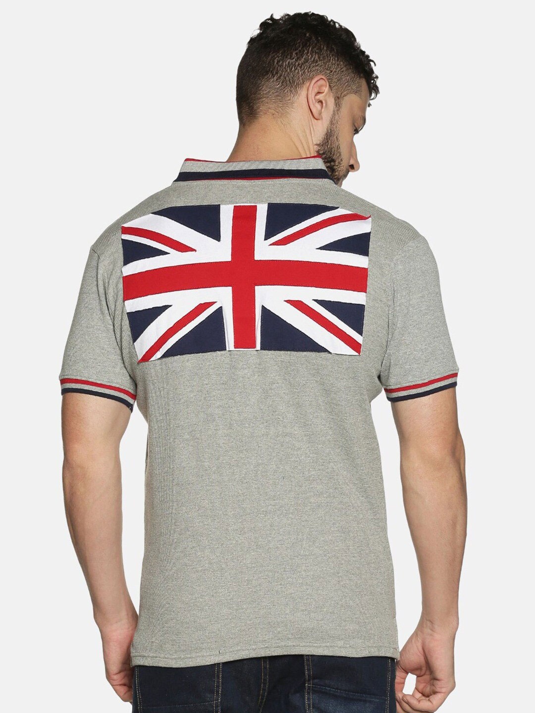 

Steenbok Graphic Printed Polo Collar Short Sleeve Cotton T-shirt, Grey