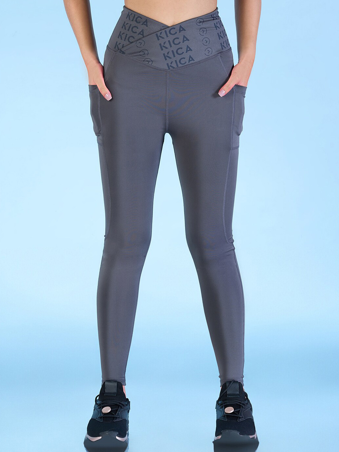 

KICA Women Criss Cross Mid Waist Yoga Training Tights, Grey
