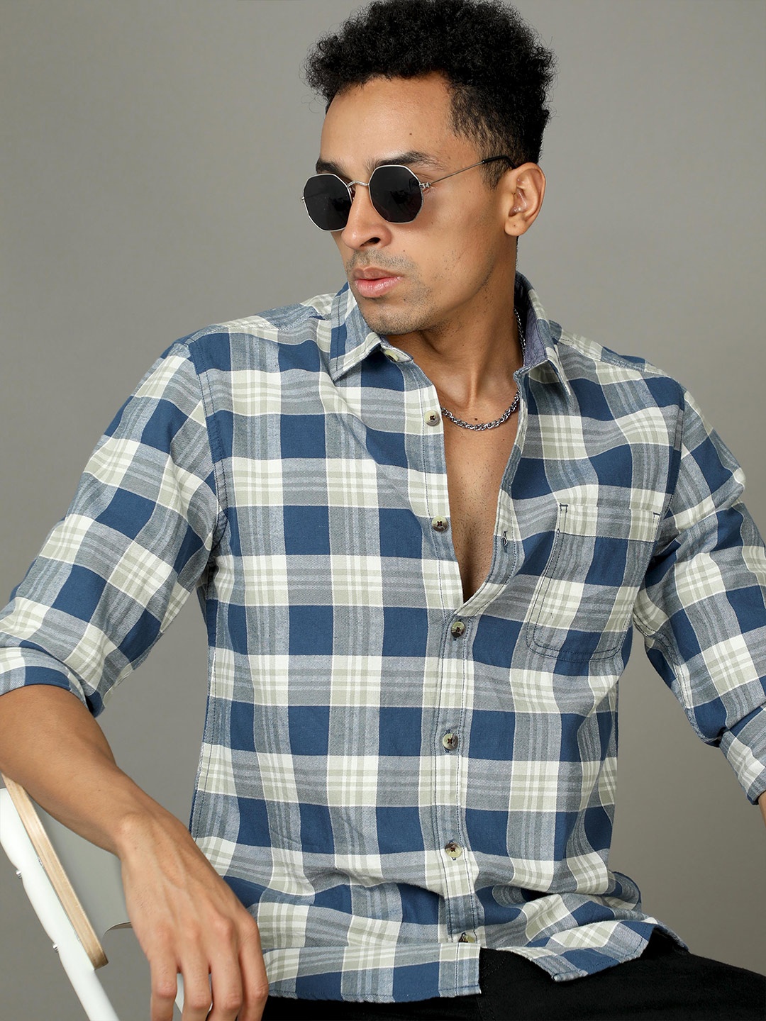 

HERE&NOW Blue Slim Fit Checked Casual Shirt