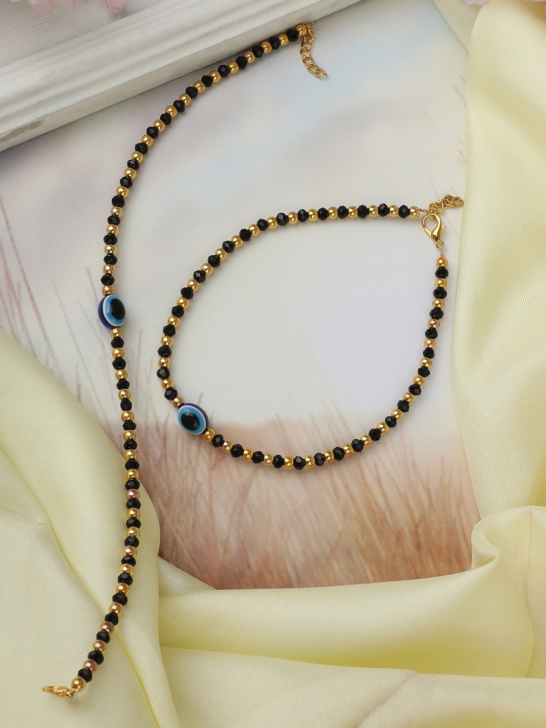 

ANIKAS CREATION Set Of 2 Gold-Plated Beaded Anklets