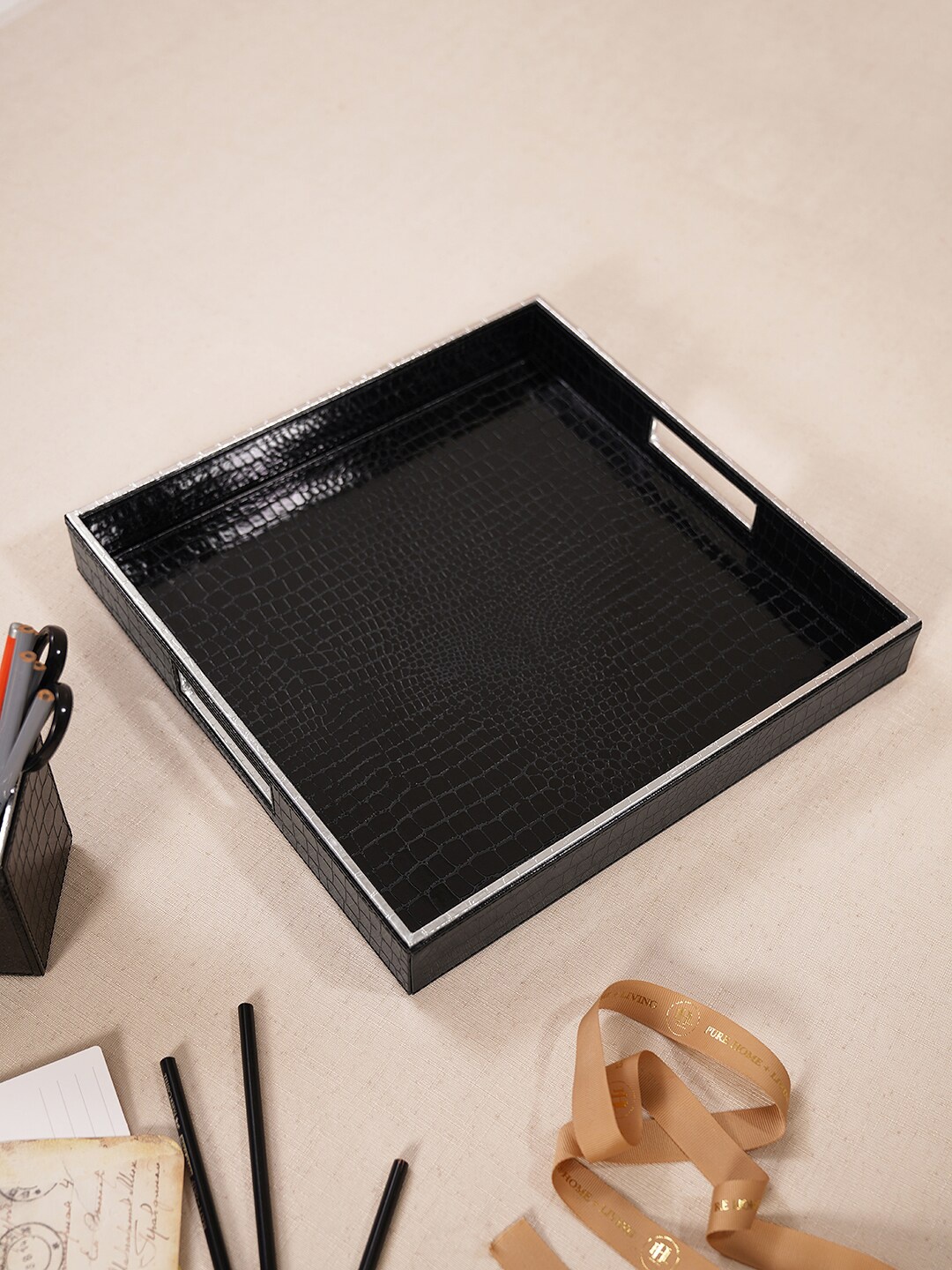 

Pure Home and Living Black Faux Leather Serving Tray