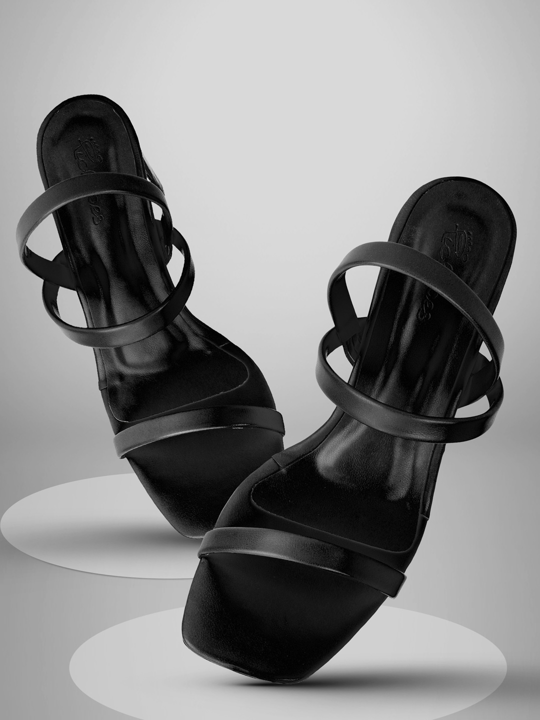 

Picktoes Square Toe Block Heels With Backstrap, Black