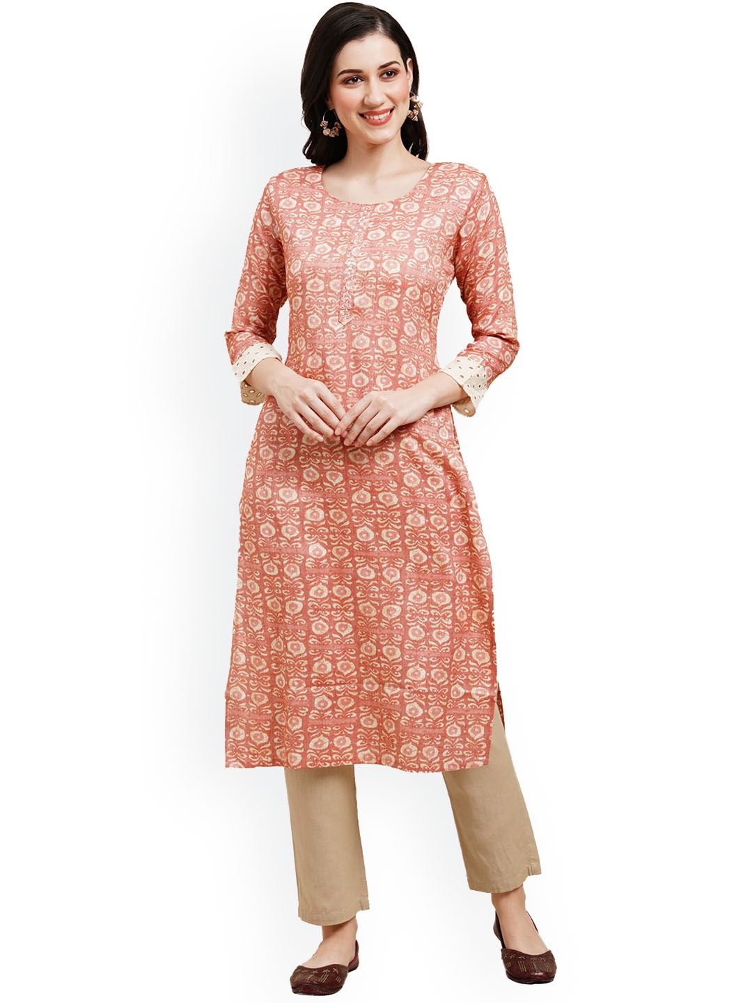 

Nimayaa Ethnic Motifs Printed Straight Kurta, Peach