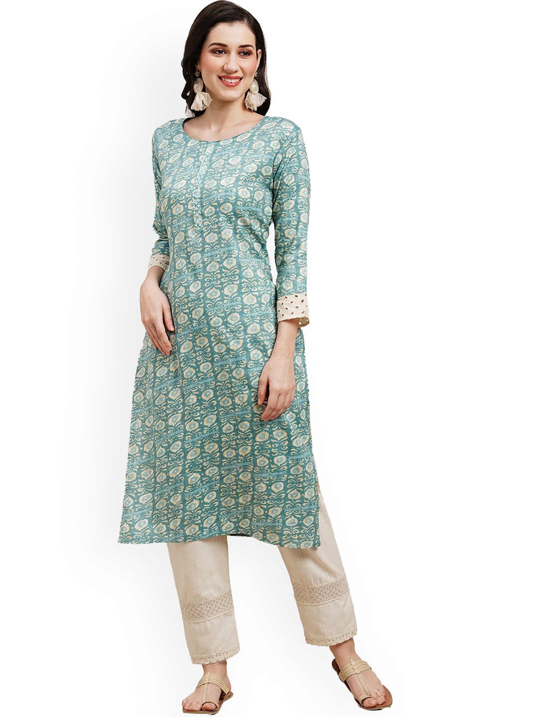 

Nimayaa Ethnic Motifs Printed Straight Kurta, Blue