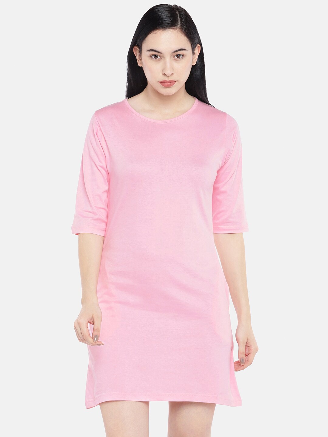 

STATUS MANTRA Round Neck T-shirt Dress, Pink