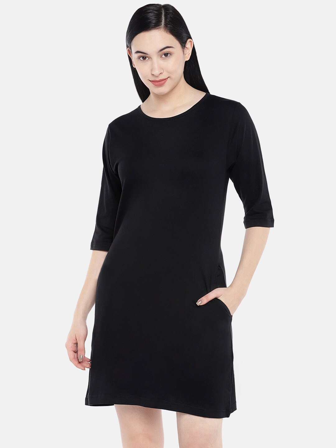 

STATUS MANTRA Round Neck T-shirt Dress, Black