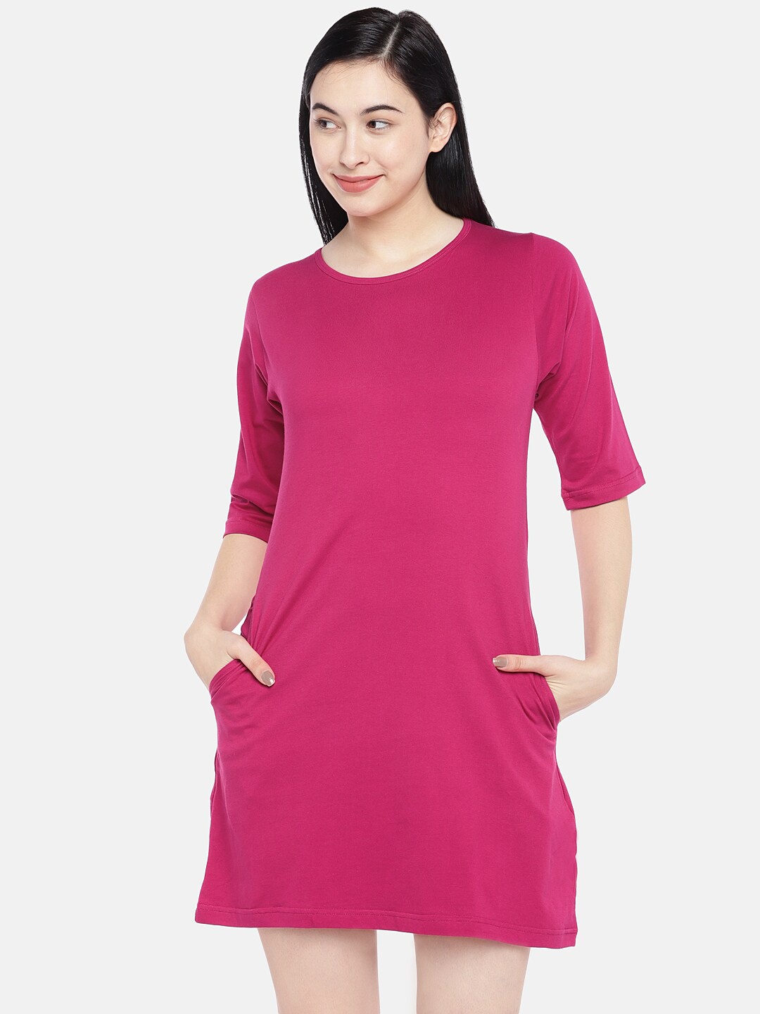 

STATUS MANTRA Round Neck T-shirt Dress, Purple