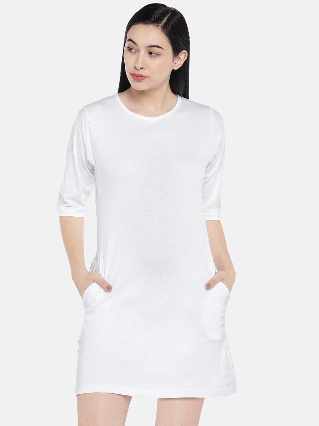 

STATUS MANTRA Round Neck T-shirt Dress, White